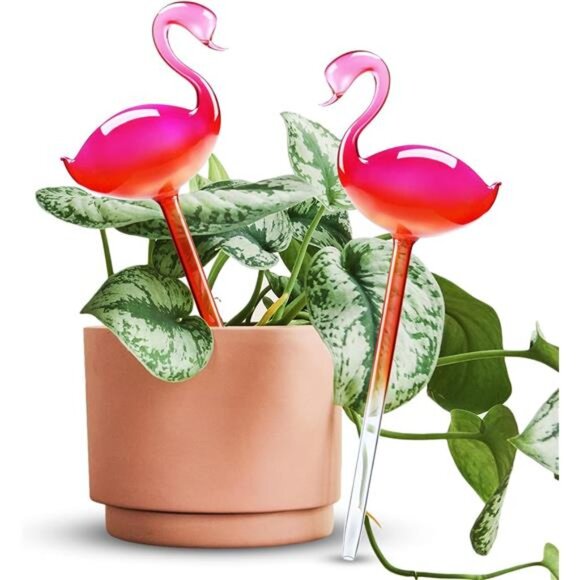 Self-Watering Glass Globes 2PCS Flamingo Gradient Hot Pink 10" Long Hand Blown - Picture 1 of 7